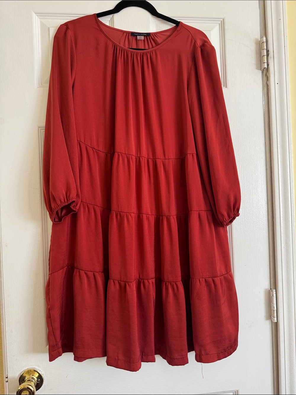 Tommy Hilfiger Red Tiered Long-Sleeve Dress